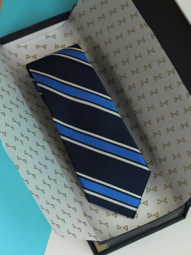 Blue Stripe Woven Silk Necktie