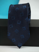 Blue Geometric Woven Silk Necktie