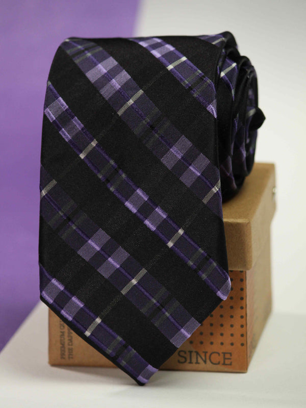 Black & Purple Check Silk Necktie 