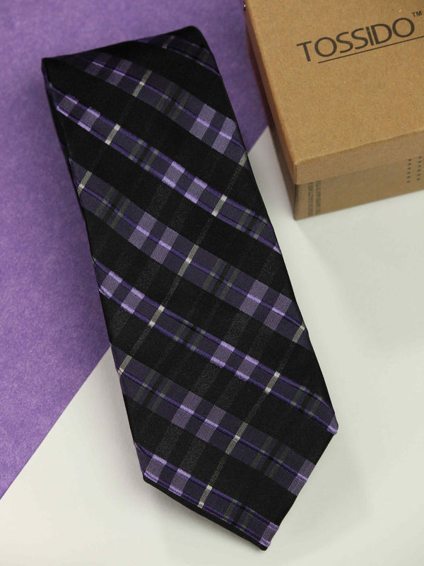 Black & Purple Check Silk Necktie 