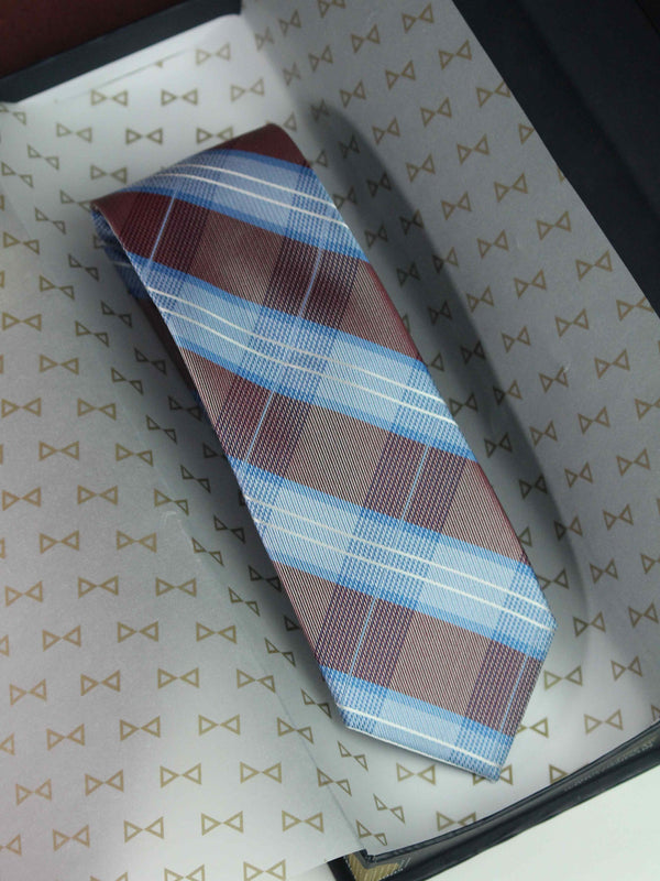 Blue & Brown Check Woven Silk Necktie