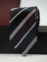 Blue & Brown Stripe Woven Silk Necktie