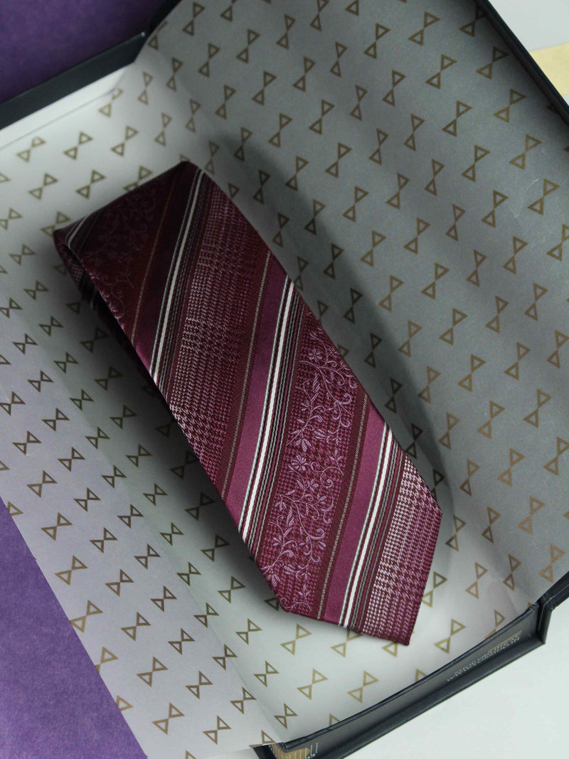 Burgundy Stripe Woven Silk Necktie