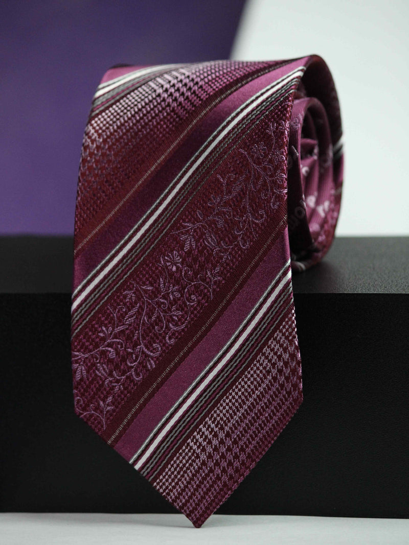 Burgundy Stripe Woven Silk Necktie