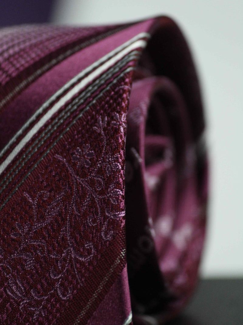 Burgundy Stripe Woven Silk Necktie