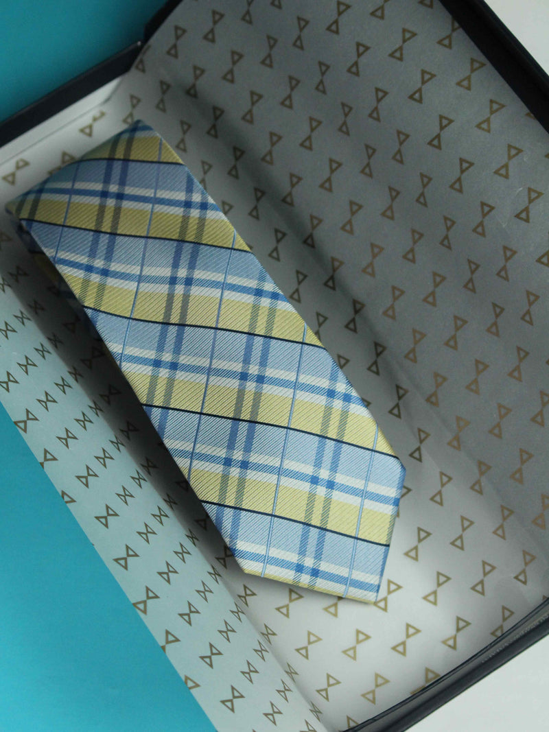 Blue & Yellow Check Woven Silk Necktie