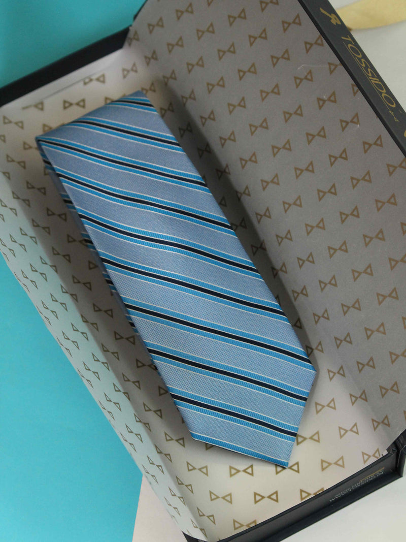 Blue Stripe Woven Silk Necktie