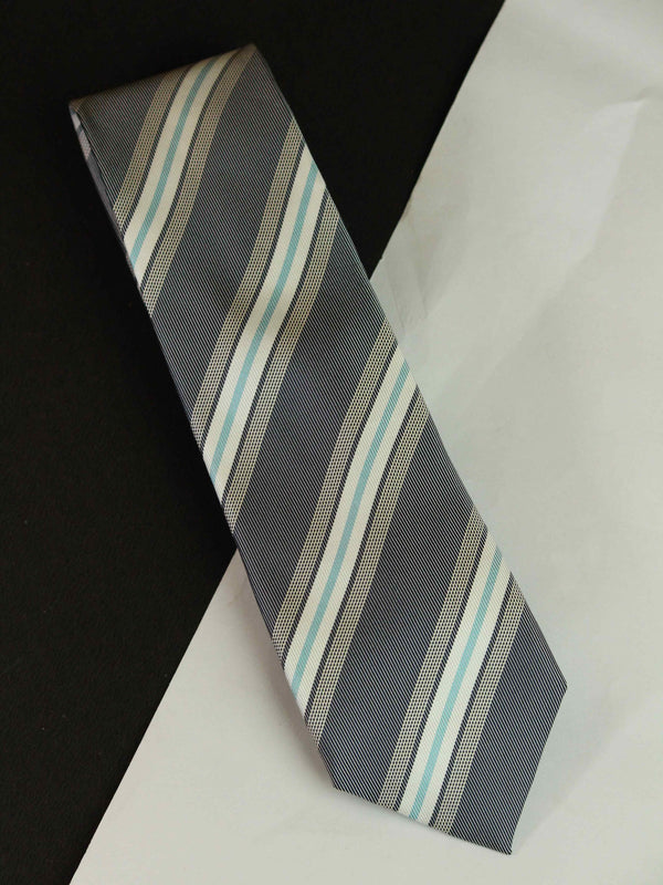 Grey Stripe Woven Silk Necktie