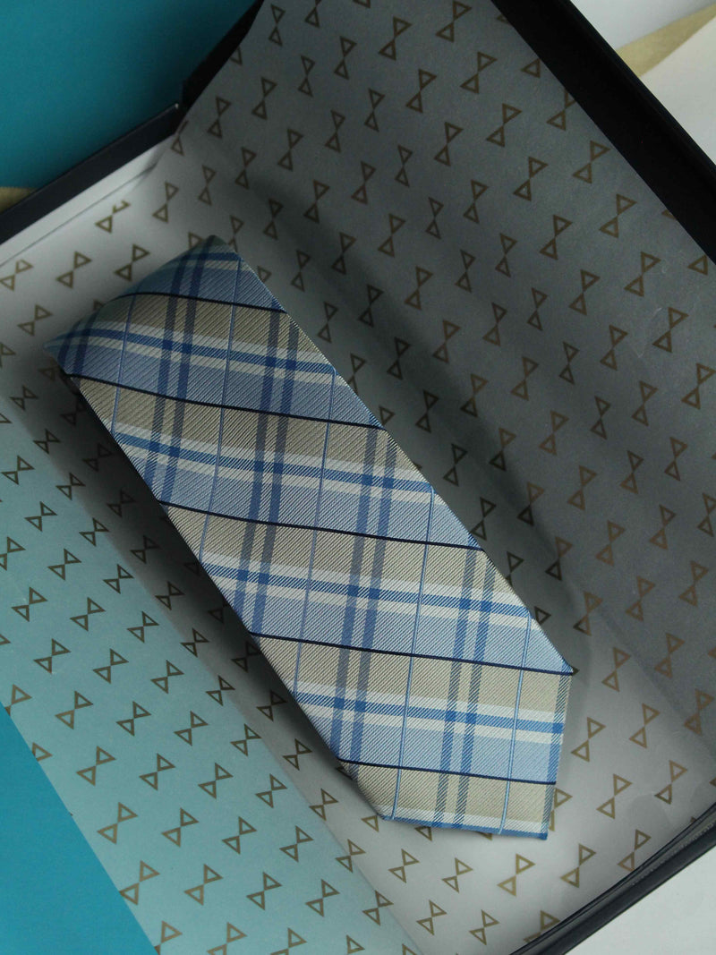 Blue Check Woven Silk Necktie