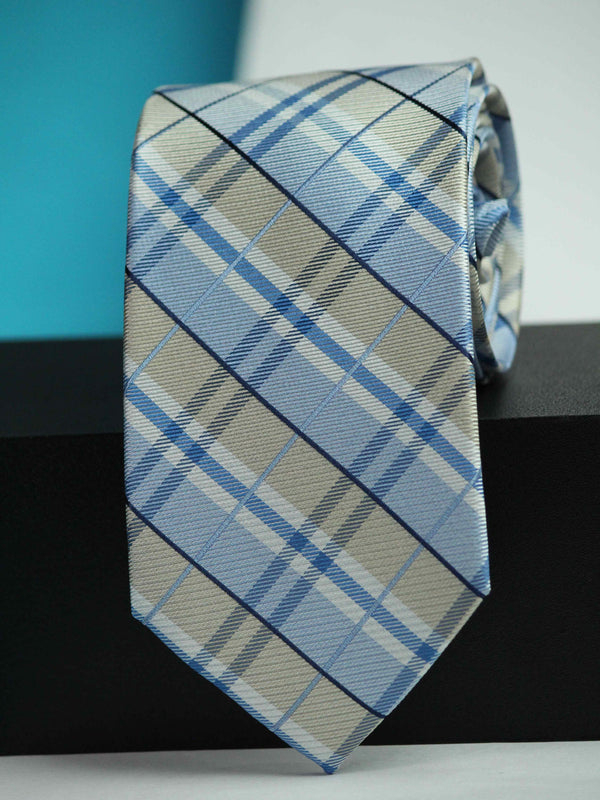 Blue Check Woven Silk Necktie