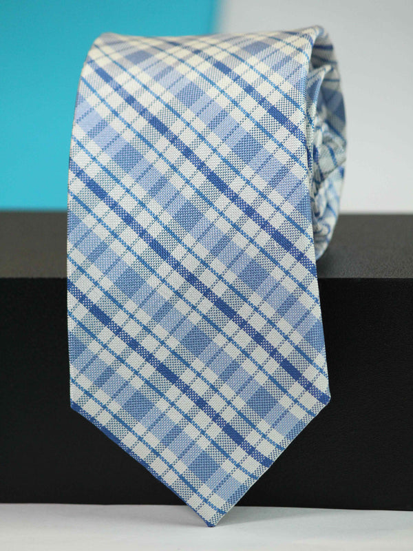 Blue Check Woven Silk Necktie