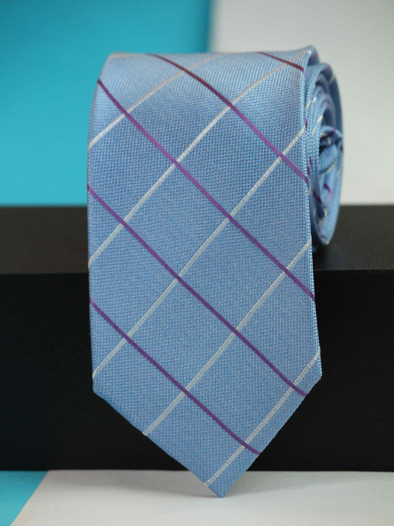 Blue Check Woven Silk Necktie