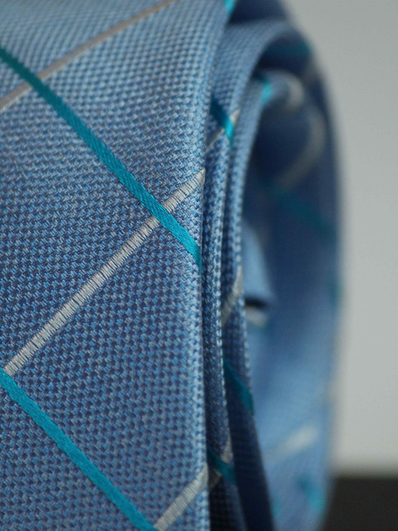 Blue Check Woven Silk Necktie