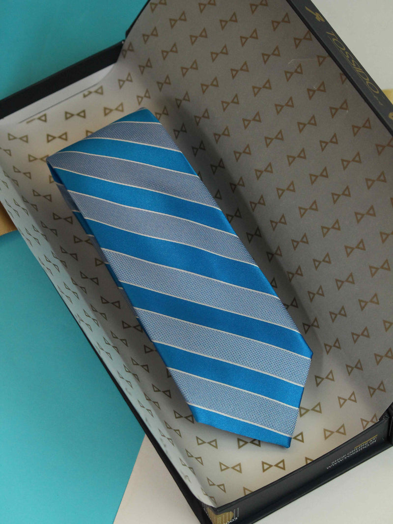 Blue Stripe Woven Silk Necktie