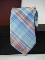 Blue Check Woven Silk Necktie