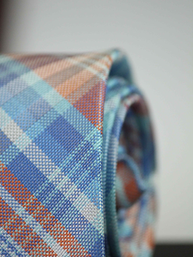 Blue Check Woven Silk Necktie