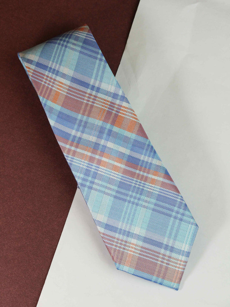 Blue Check Woven Silk Necktie