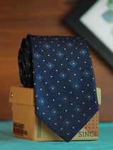 Blue Geometric Woven Silk Necktie