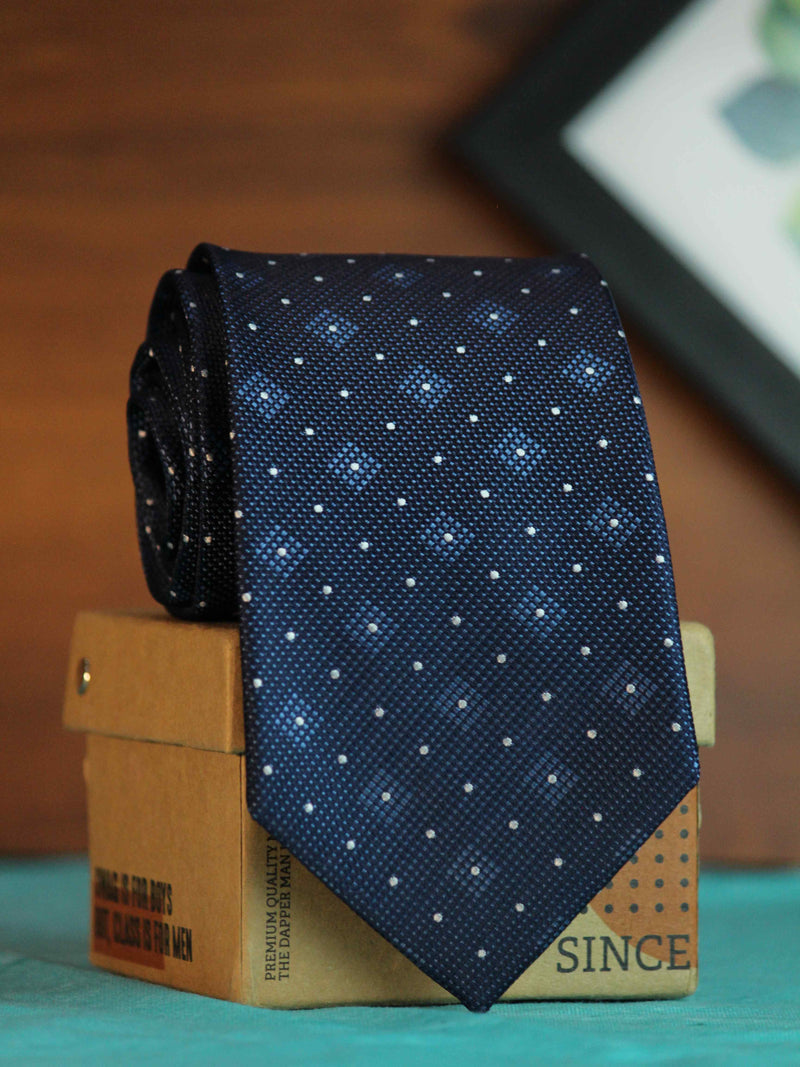 Blue Geometric Woven Silk Necktie