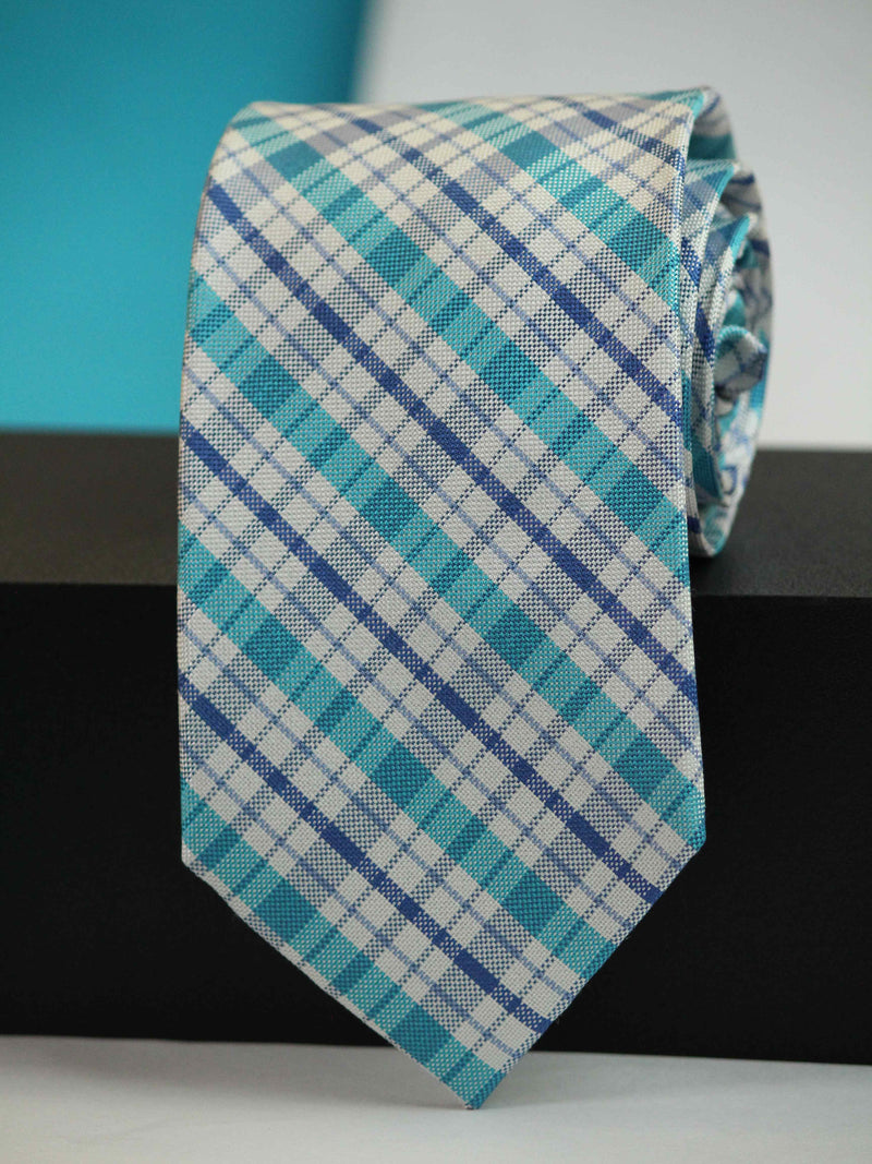 Blue Check Woven Silk Necktie