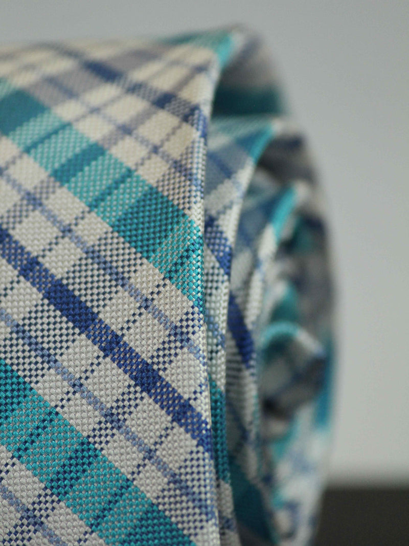 Blue Check Woven Silk Necktie