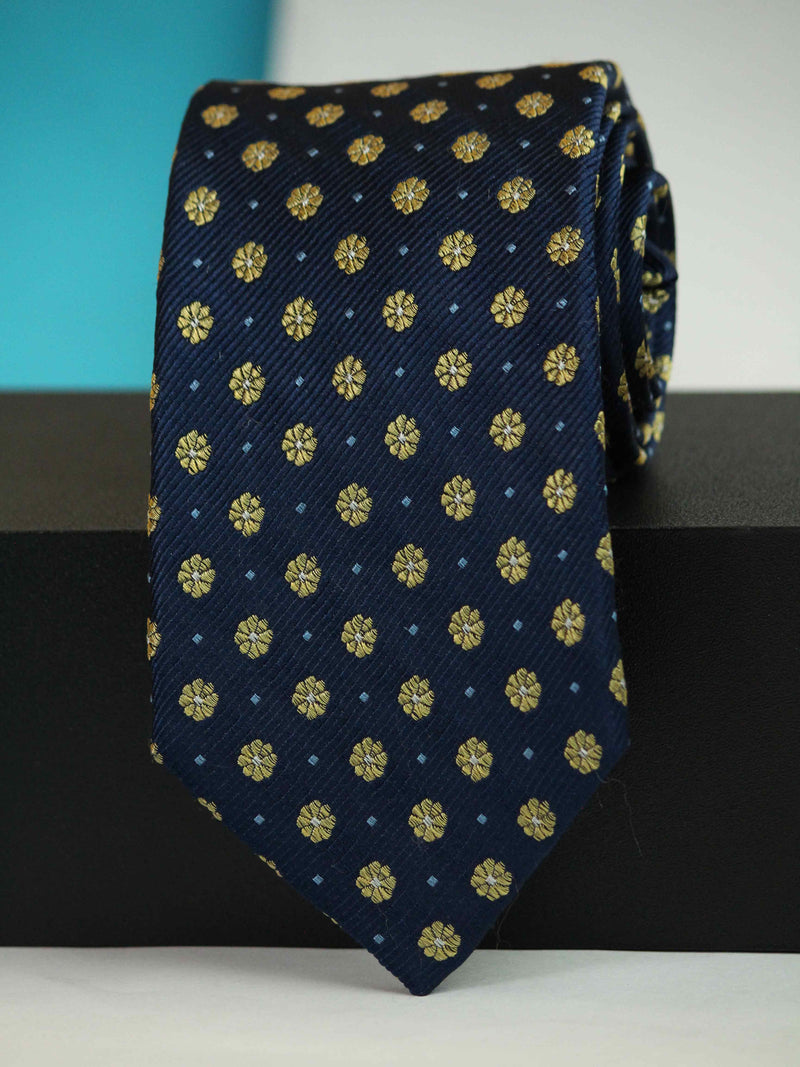 Blue Floral Woven Silk Necktie