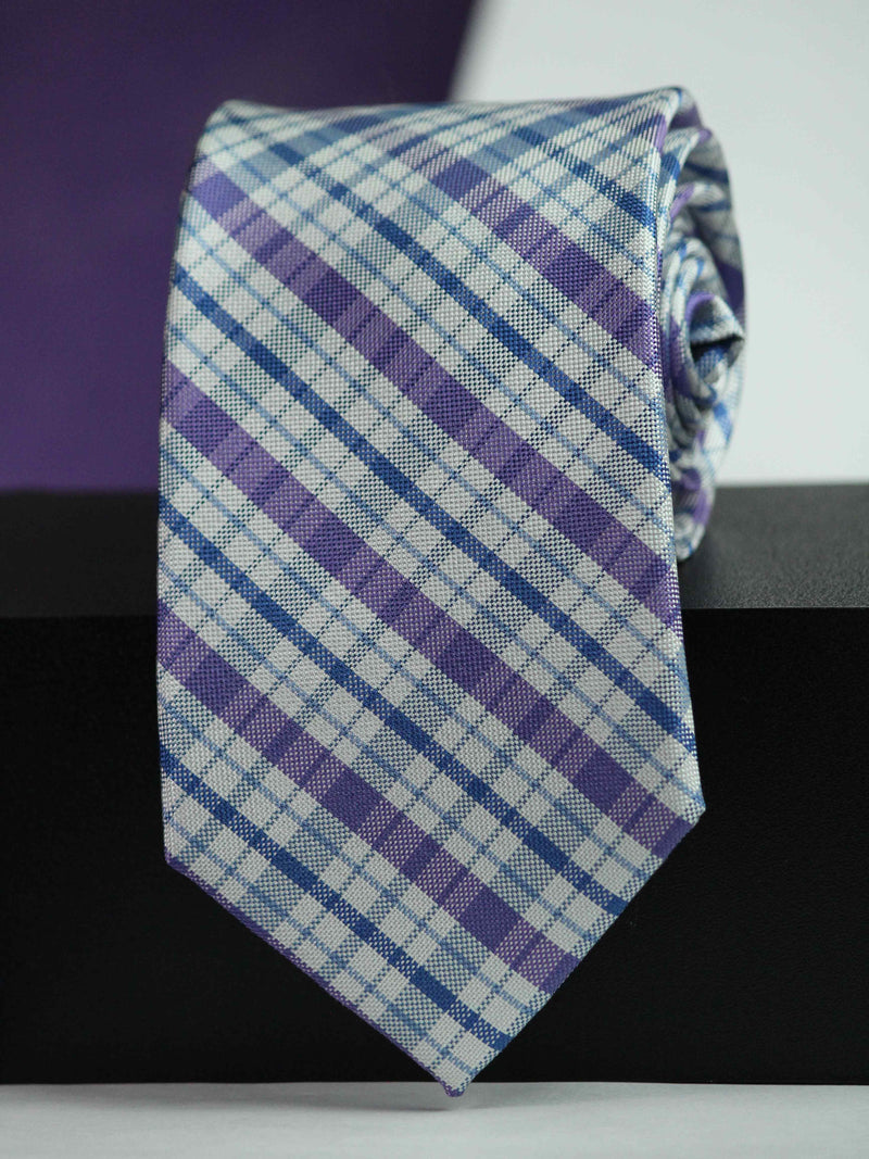 Purple Check Woven Silk Necktie