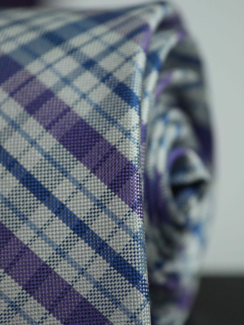 Purple Check Woven Silk Necktie