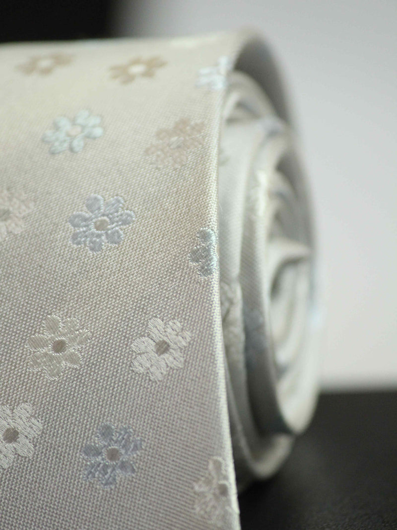 White Floral Woven Silk Necktie