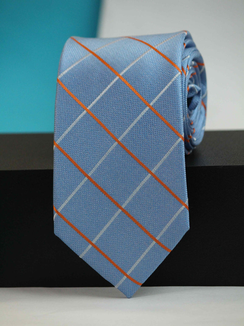 Blue Check Woven Silk Necktie