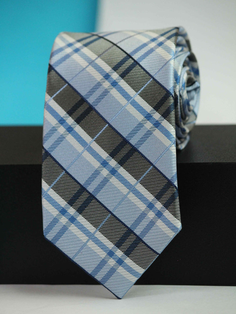 Blue Check Woven Silk Necktie