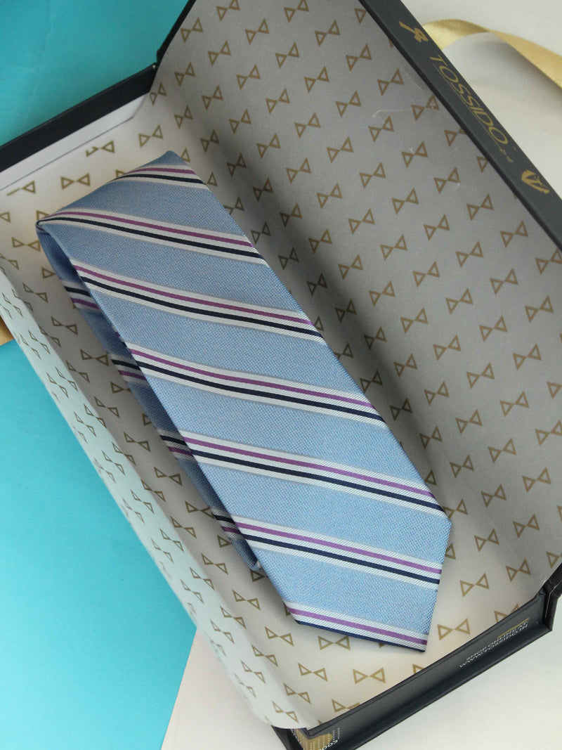 Blue Stripe Woven Silk Necktie