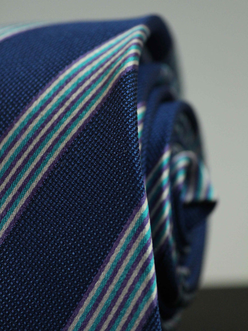 Blue Stripe Woven Silk Necktie