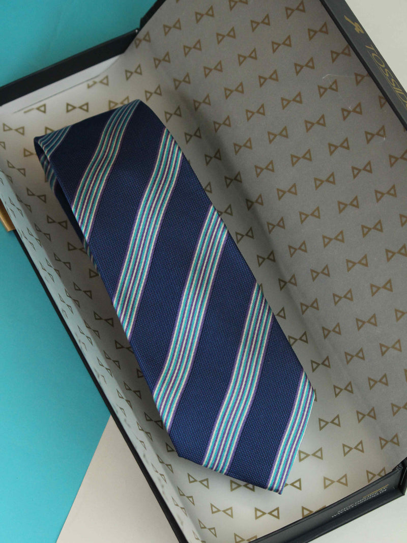 Blue Stripe Woven Silk Necktie