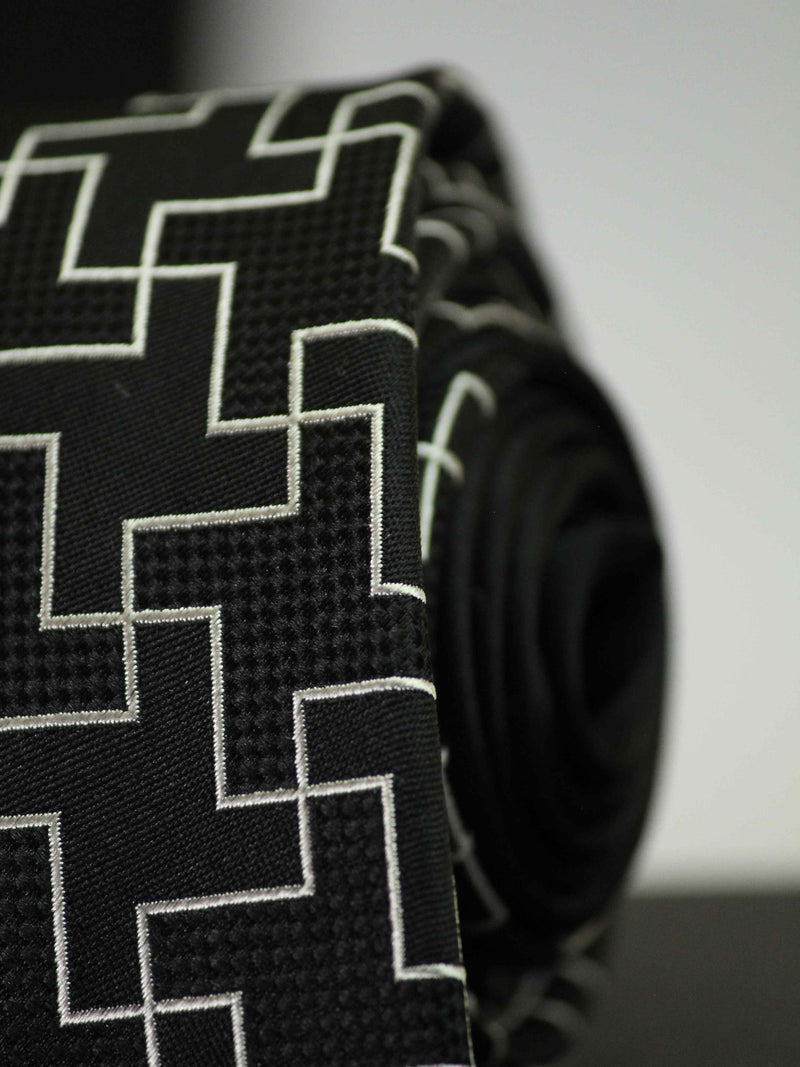 Black Abstract Woven Silk Necktie