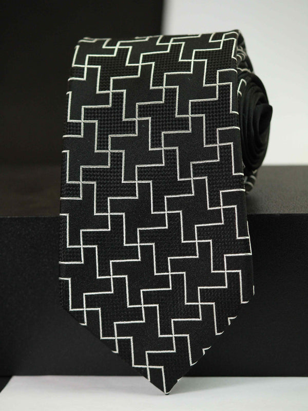 Black Abstract Woven Silk Necktie