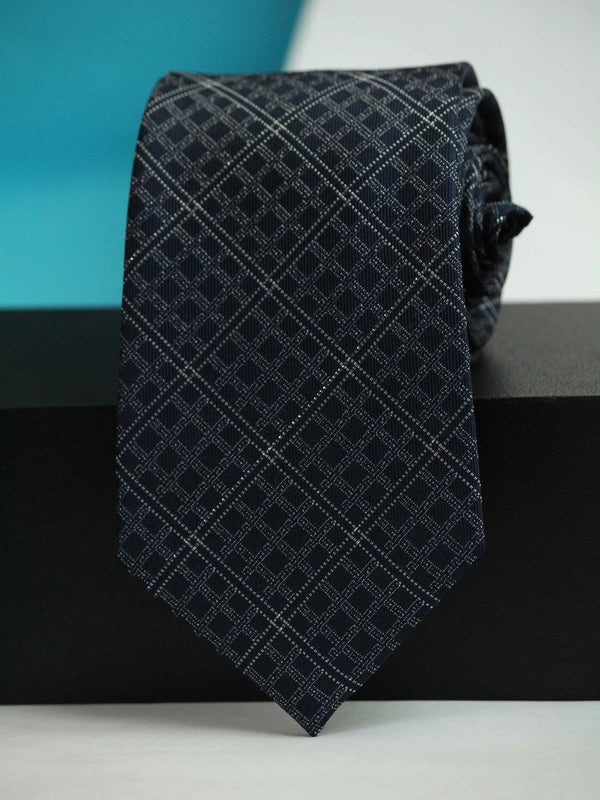 Blue Check Woven Silk Necktie