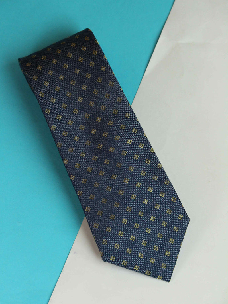 Blue Geometric Woven Silk Necktie