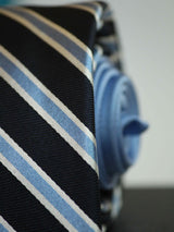 Navy Blue Stripe Woven Silk Necktie