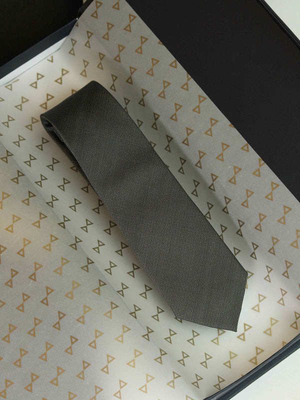 Black & White Geometric Woven Silk Necktie