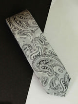 Silver Paisley Woven Silk Necktie