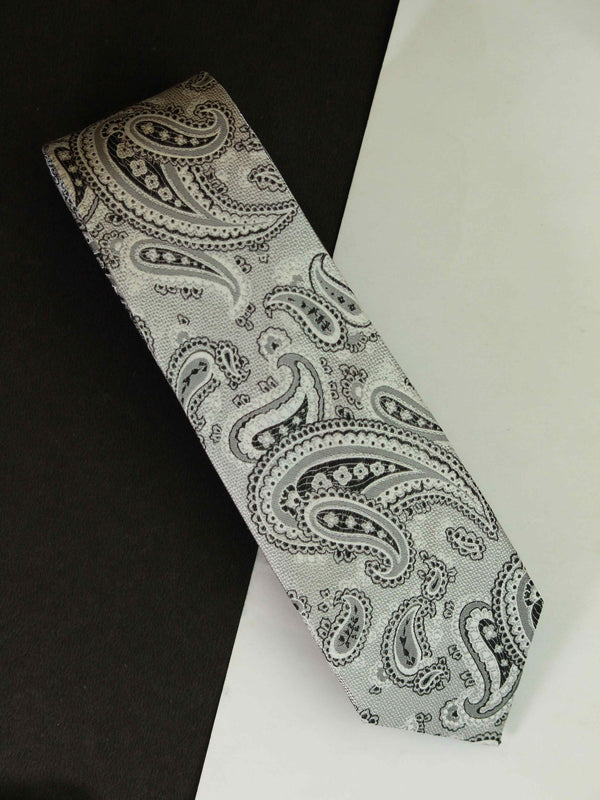 Silver Paisley Woven Silk Necktie