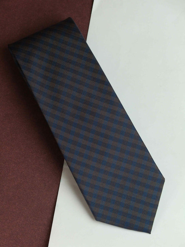 Blue & Brown Check Woven Silk Necktie
