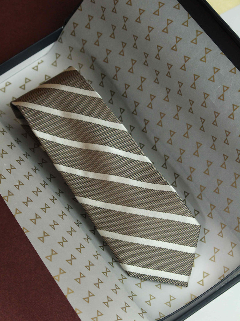 Brown Stripe Woven Silk Necktie