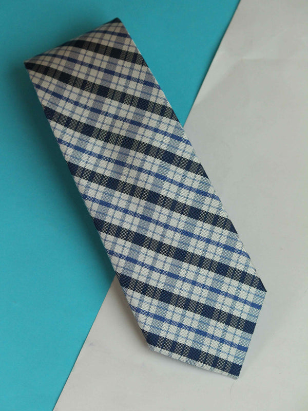 Blue Check Woven Silk Necktie