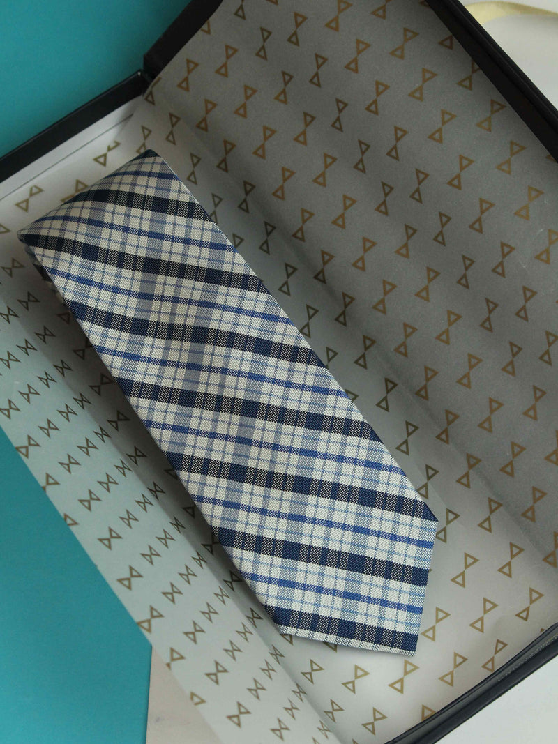 Blue Check Woven Silk Necktie