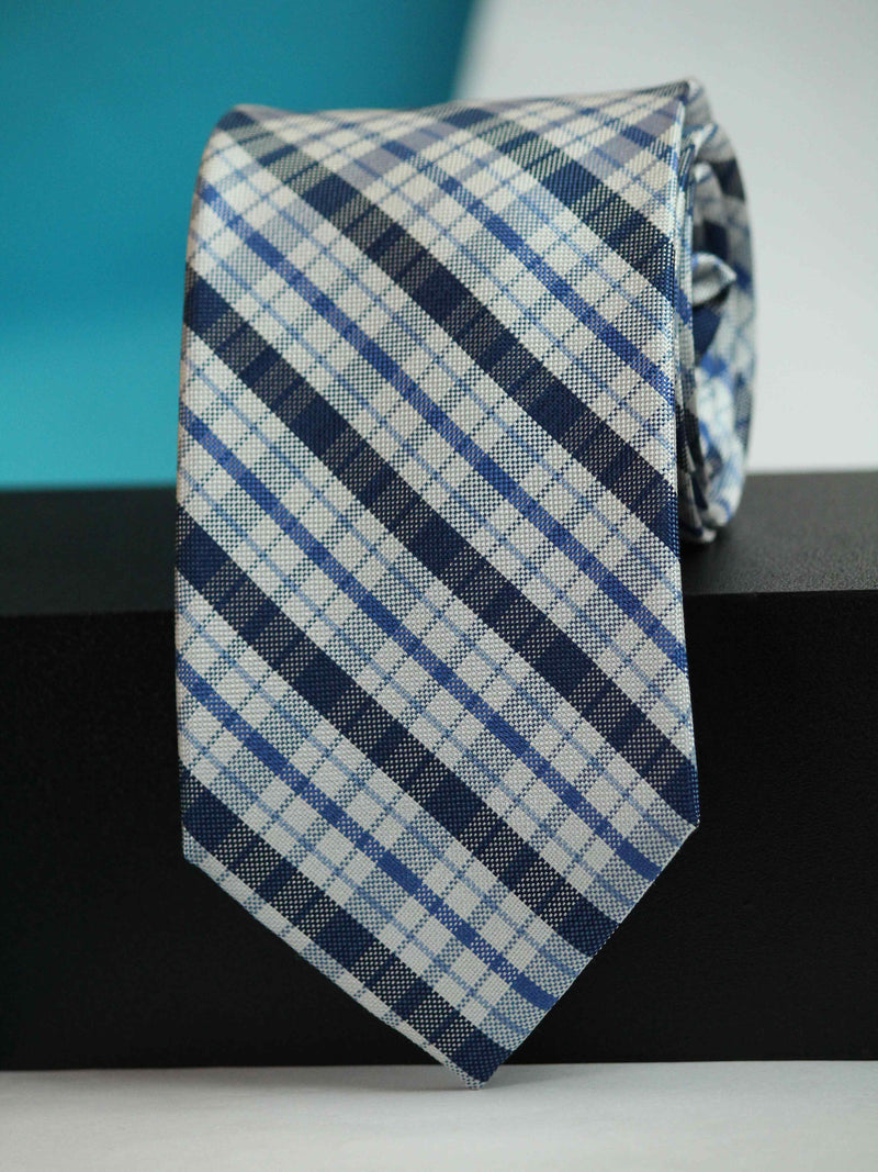 Blue Check Woven Silk Necktie