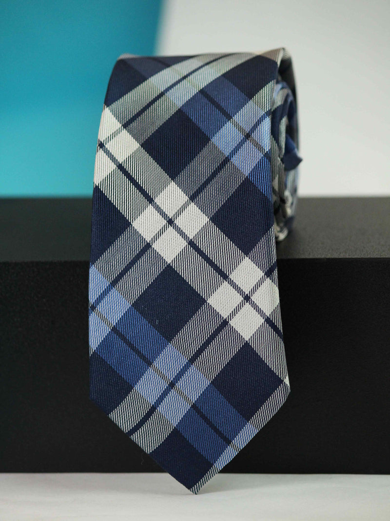 Blue Check Woven Silk Necktie