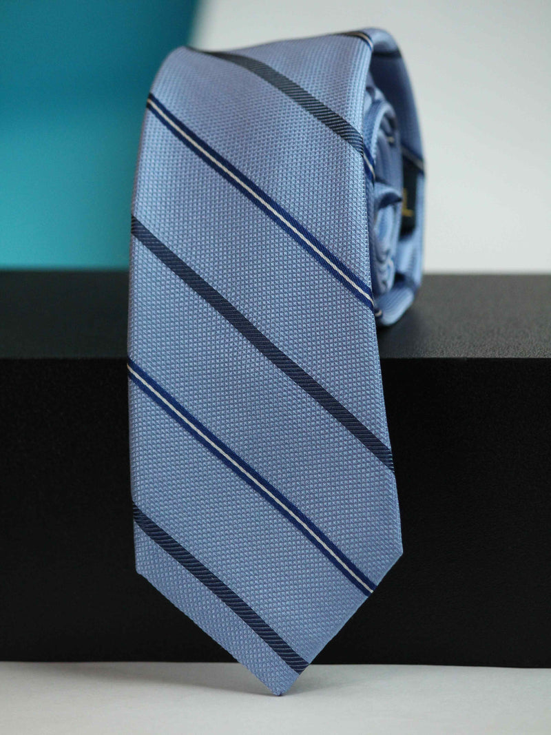 Blue Stripe Woven Silk Necktie