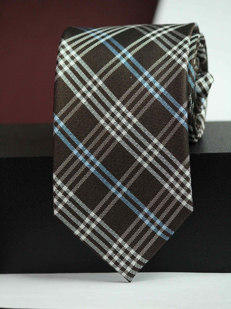 Brown Check Woven Silk Necktie